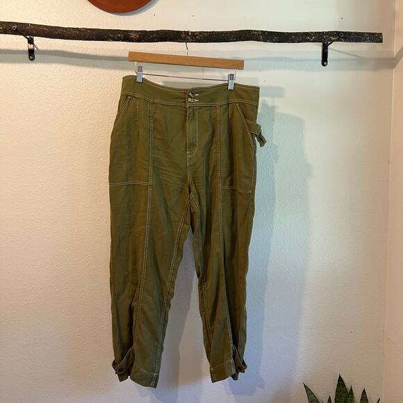 Anthropologie Green Linen Jackson Tapered Utility Pants Size 14 - Picture 15 of 16